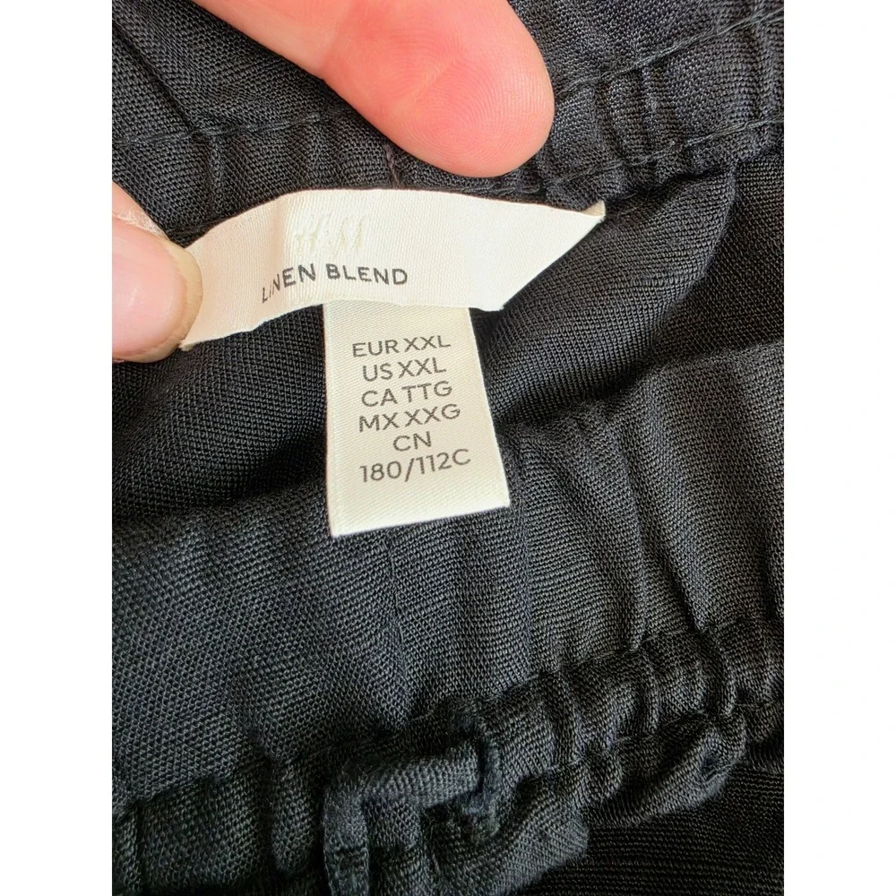 HM Womens XXL Black Linen Blend Drawstring Elastic Waist Relaxed Crop Pants